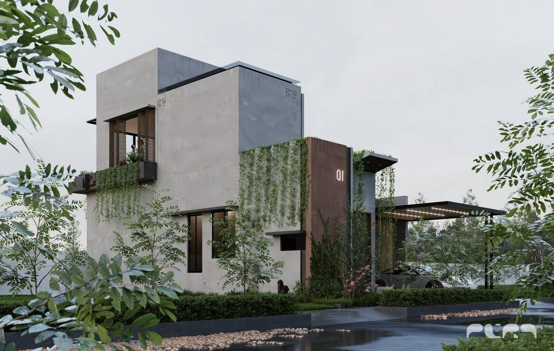 Contemporary architecture integrated with planted surroundings